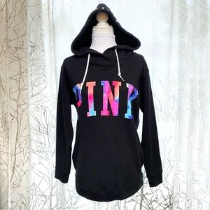 Pink Victoria’s Secret black pink purple logo long hoodie sweatshirt